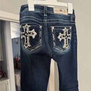 Miss Me Dark Blue Boot Cut Jeans with Silver Embellishments